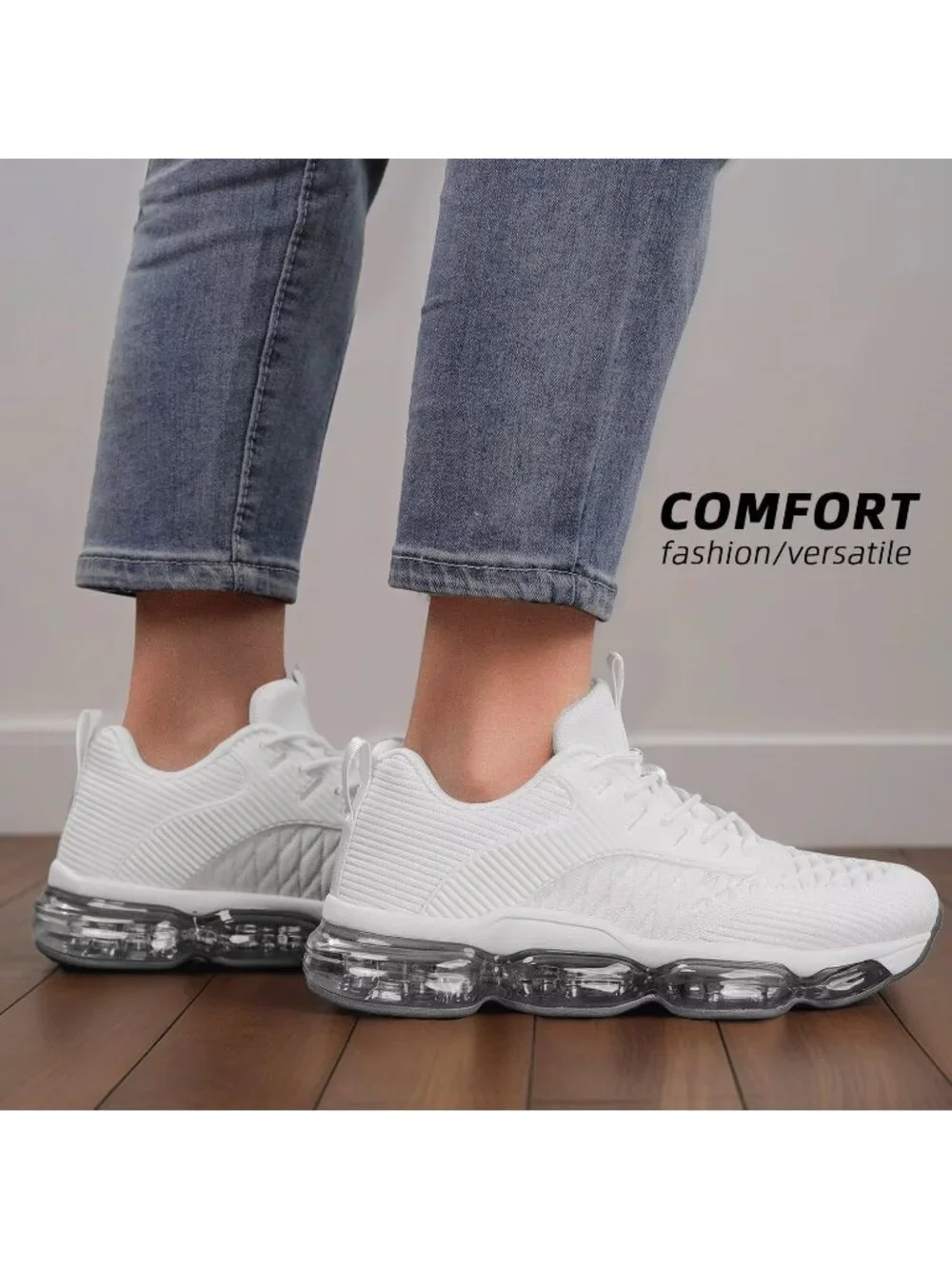 🆕Women's All White Walking Running Shoes Air Cushion Breathable Sneakers
